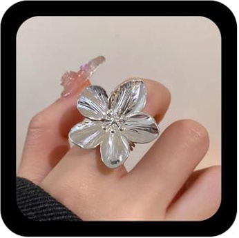 Xmsrn Vintage Metallblume Statementring Gold - Punk-Boho-Handschmuck Übertrieben Offen für Frauen