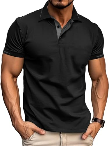 Comilaka Polo med Kortärm för Herr Stil Kontrastfärger T-shirts, svart, M