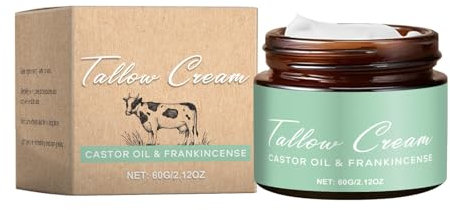 Talgcreme Mit Rizinusöl & Weihrauchöl, Rindertalg Aus Weidehaltung, Bio-Rindertalg Feuchtigkeitscreme Für Gesicht & Körperhaut, Macht Trockene & Raue Haut Weich, Fördert Die Hautbarriere