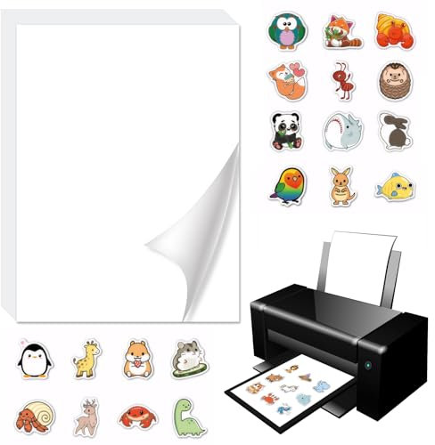 UZSUZZ 40 Stück A4 Bedruckbare Klebefolie Transparent Stickerfolie zum Bedrucken 29.7 x 21CM Selbstklebende Folie zum Bedrucken für Tintenstrahldrucker Laserdrucker, Schwarzer Gürtel Paper