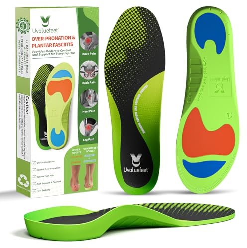 Uvaluefeet Plantar Fasciitis Arch Support Orthopedic Insoles for Women Men, Shoe Insert for Metatarsal,Over Pronation,Flat Feet,Heel Pain-M