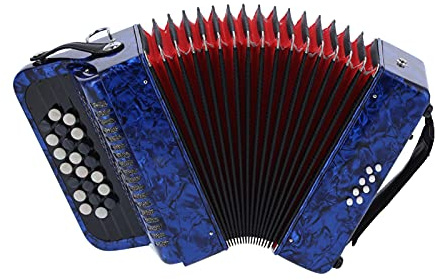 22 Tasten Diatonisch, Akkordean, 8 Bass, professionelles Tasteninstrument, Ionen-Akkordeons für Anfänger, mit Aufbewahrungstasche, Rot (Dunkelblau)