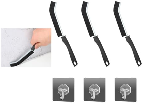 3 Pcs Crevice Cleaning Brush + 3 Ganci – Pulizia Degli Angoli Morti Facilmente Dominata, Brush for Narrow Crevices, Hard Bristles Brush for Deep Cleaning of Bathrooms, Grooves for Doors and Windows
