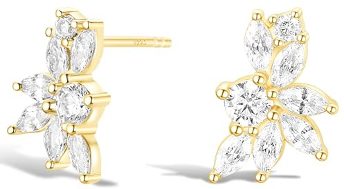 Titaniumcentral Damen Cluster Ohrringe Stecker Marquise Rund Zirkonia Glitzer Braut Hypoallergene Ohrstecker Gold Silber
