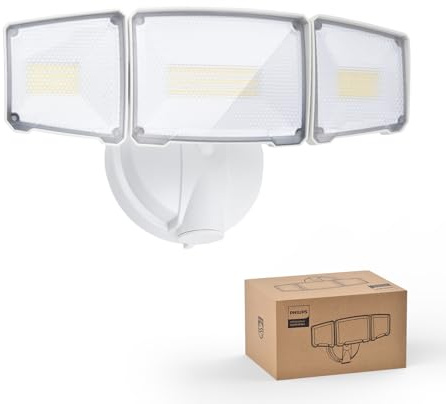 Philips 72W 7400LM LED Flood Lights Outdoor, Switch Controlled Aluminum Security Lights, 3 Adjustable Heads, Wall Mount, 5000K Daylight, Waterproof for Yard, Garage