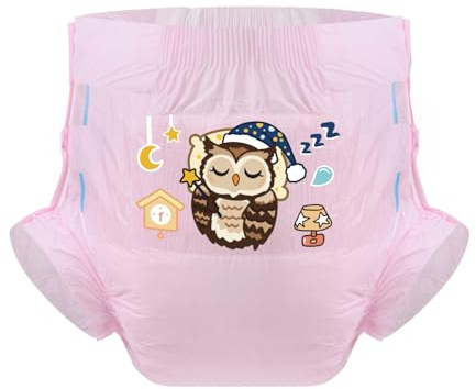 CutiePlusU Pannolini per adulti 3 pezzi, superficie asciutta, massima assorbenza durante la notte, pannolini monouso per incontinenza – Sleeping Owl PInk （L 95-120CM)