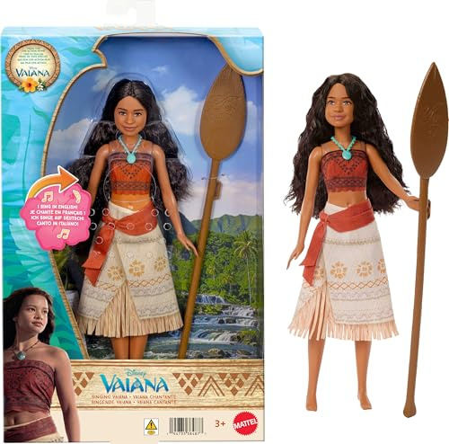 Mattel Disney Singing Moana Doll How Far I'll Go Live Action Movie | Posable Fashion Doll Sings in English and Wears a Removable Signature Outfit with Oar & Necklace Accessories