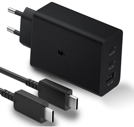 Fonctionne avec Samsung et avec Iphone. (Chargeur + Cable USB-C) Ultra Rapide 65W. Chargeur 3 Ports (2 USB-C + 1 USB-A)