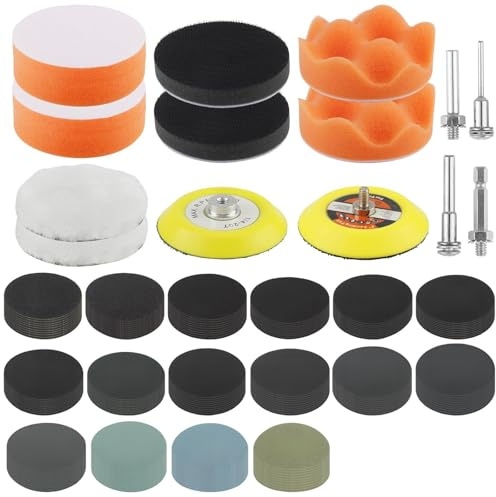 Vaskula 174 Stück Schleifpapier Set 75mm Polieraufsatz Körnung 60-7000 Runde Schleifpapier Klett Polierpads mit Schleifpads Zubehör für Holz Metall Glas Auto