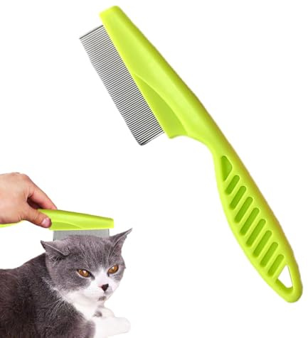 Dreuhuing Flohkamm für Katzen | Flohkamm für Haustiere mit rutschfestem Griff - Hundehaarkamm mit verbessertem Griff, professioneller, Kamm mit langen und kurzen Zähnen für kleine Hunde und