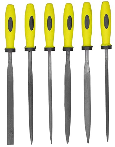 Set di 6 lime piccole, a punta, quadrate, rotonde, a triangolo, con cuscinetti piatti, in acciaio, per la lucidatura dei metalli (SIL-1115)