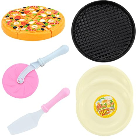 Ngbbby Pizza Toy 11PCS/Set Simulative Pizza Cart Toy Bpa Free Plastic Play Food with Cooking and Cutting Accessories Kitchen Accessories Role Play Toys for 3+ Boys Girls, Cart