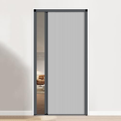 Blackout Sliding Accordion Door Internal, Living Space Magnetic Folding Gate with Handle, Pleated Concertina Doors for Laundry Room(Grey-W×H:60×180cm)