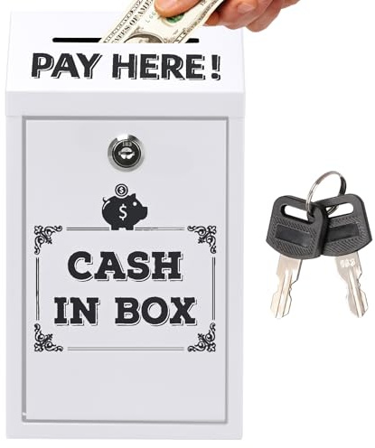 Wall Mount Metal Mailbox,Mounted collection Box with Key Lock,Outdoor Weatherproof Letterbox Lockable Safe Suggestion and Cash Drop Box for Home Office and Business (White)