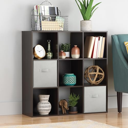 Whitmor 9 Cube Storage Organizer, 3 Tier Stackable MDF Wood Bookcase, Open Storage Display Bookshelf, Storage Cabinet for Living Room, Bedroom, Home, Office, 35.5 L x 11.7 W x 35.5 H, Espresso