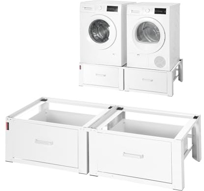 VEVOR Soporte para Lavadora Alto de 310 mm, Base de Lavadora de Acero Resistente, Capacidad de Carga de 150 kg, Pedestal Universal para Secadora con Cajón, Patas Antideslizantes, 2 Piezas, Blanco