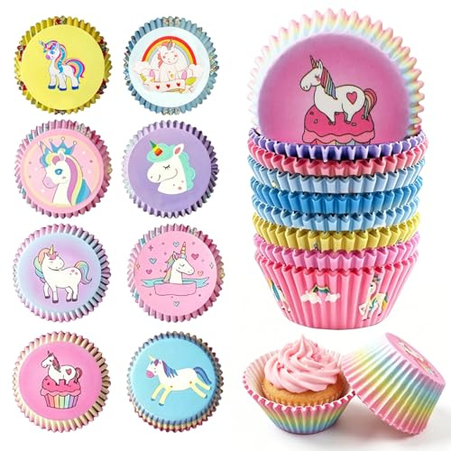 YOUYIKE 200 Stück Einhorn Muffinförmchen Papier, Muffin Förmchen Papier Aus Metallfolie, Muffinförmchen Cupcake Formen Regenbogen Paper Muffinform Für Dessert Hochzeit Geburtstag Party