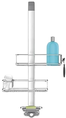 simplehuman BT1101 Over Door Shower Caddy, Hanging Bathroom Shelf Storage Organiser, Suction Cups, No Drilling, Rustproof, Adjustable Shelves, Moveable Divider, Easy Bottle Dispensing, Storage Hooks