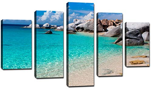 canvashop Quadri Moderni Soggiorno Cm 166X90 Mare Sardegna Set 5 Pezzi Stampe Da Parete Quadro Su Tela Camera Da Letto Spiaggia Estate