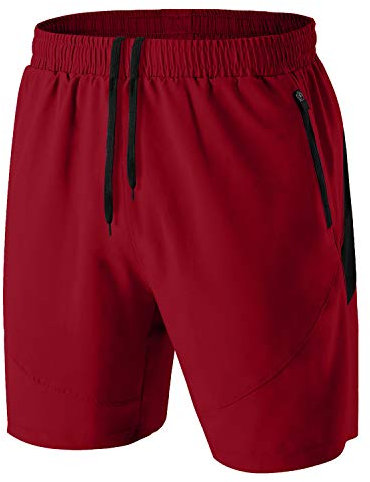 HMIYA Herren Sport Shorts Kurze Hose Schnell Trocknend Sporthose Leicht mit Reißverschlusstasche(Rot,EU-2XL/US-XL)