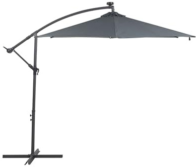 Beliani Modern Outdoor Garden Cantilever Parasol Polyester Canopy LED Grey Corval
