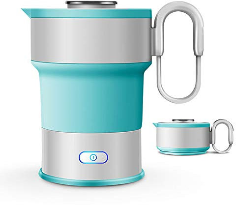 Pliable Bouilloire Électrique, 0.6L Bouilloire Électrique Pratique, Pliable Bouilloire Électrique Pour Voyage (Bpa-Free), Double Tension Avec Acier Inoxydable Bas 110-240V, 8Cm Hauteur Après Pliage