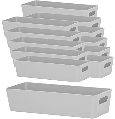 12x Ordnungsboxen 6cm hoch GRAU 25x10x6cm 1L Schublade Kunststoff Bad Korb