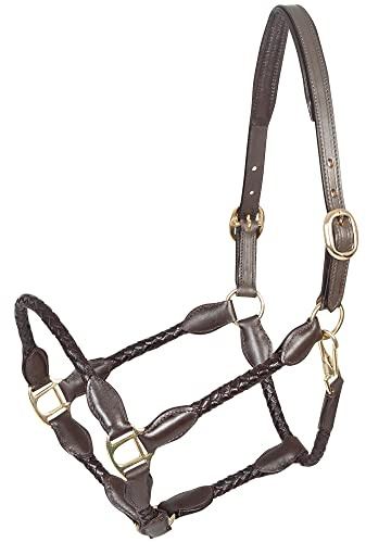 PFIFF 102922 Lederhalfter Trenza, geflochten, Braun, Pony