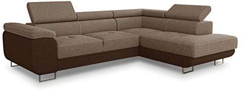 Sofnet Ecksofa Caris mit Schlaffunktion und einstellbare Kopfstützen, Wohnlandschaft mit Bettkasten, Couch, Sofa, Bettsofa (Braun + Cappuccino (Sawana 16 + Sawana 02), Ecksofa Rechts)