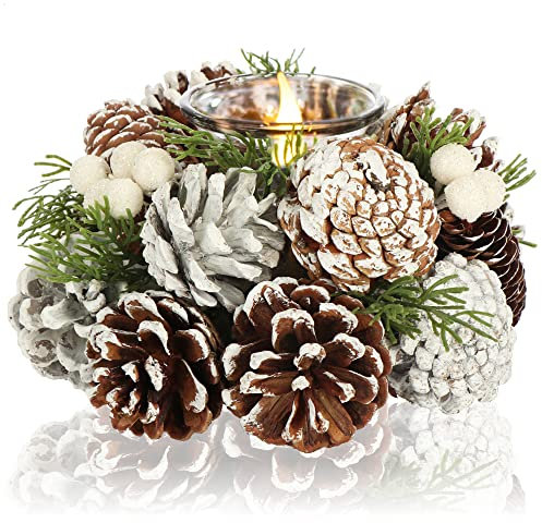COM-FOUR® tealight holder - decorative candle holder for Christmas and autumn - candle holder with natural materials - handcraft (Advent arrangement - 1 candle)