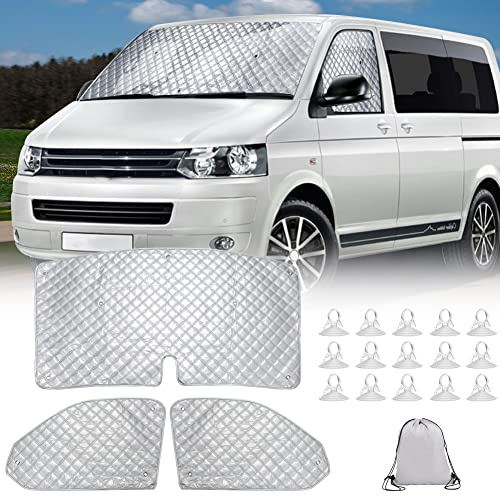 Sonnenschutz Auto Frontscheibe Ersatz für VW T5 T6, 3PCS Sonnenschutz Windschutzscheiben Schutz Set, Internes Thermomatte Set mit Aufbewahrungstasche, Nicht 100% Okklusion