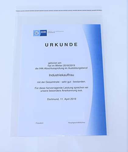 200 St. Schutzhüllen Prospekthüllen Klarsichthüllen, Folie, DIN A4/C4, glasklar, 234 x 324 mm mit 30 mm verschließbarer Klappe zum Schutz von Dokumenten, Zeugnissen, Urkunden, Prospekten, Comicheften
