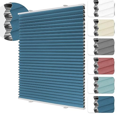 HOMEDEMO Wabenplissee ohne Bohren Klemmfix Verdunklung Thermo Zweifarbig Blau 40 x 130cm(BxH) Plissee Faltrollo 100% Blickdicht, Sonnenschutz & Schallschutz Plisseerollo für Fenster & Tür
