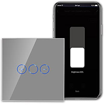 CNBINGO Smart Dimmschalter WLAN Touch Lichtschalter Grau Arbeit mit Alexa | Glas Wandschalter Unterputz für dimmbare LED-Leuchten - Arbeit mit Alexa, Google Assistant - Neutralleiter Wird Benötigt