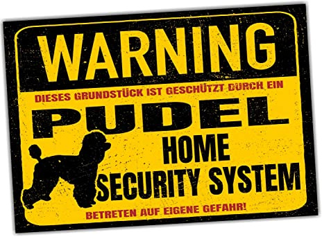 Schild Pudel Pudle Poodle Warning Security System Türschild Hundeschild Warnschild Hund