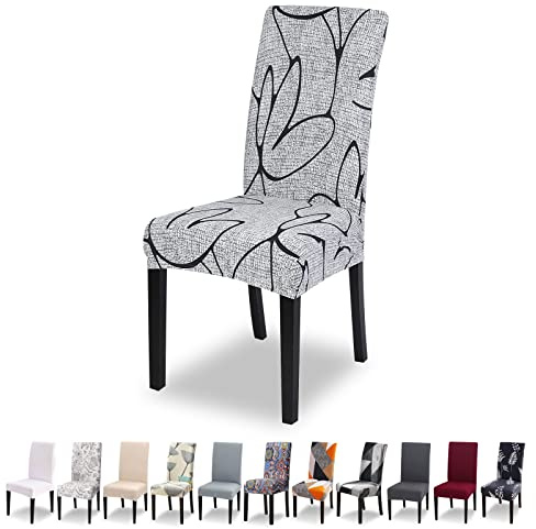 Lydevo Funda para Sillas Comedor Pack 4 Fundas para Sillas Ajustables Elásticas Desmontables Lavables Fundas Sillas con Respaldo Alto Protectora Cubiertas para Sillas para Comedor,Flor Gris