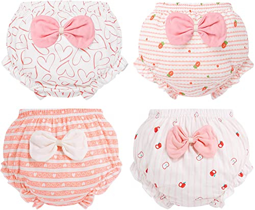 Adigau Juego de 4 pantalones de entrenamiento para bebé, niñas, niños, niñas, niños, algodón, ropa interior, calzoncillos con volantes, pantalones cortos Bloomer, B1., 6-12 Meses