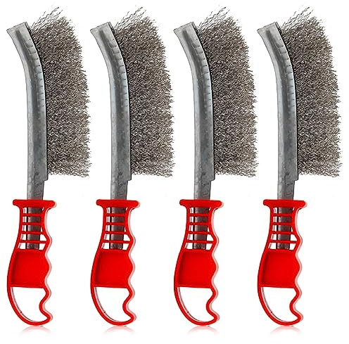Lot de 4 Brosses Métalliques: HOMURY Brosse Inox avec Poignée en Plastique, Brosses Manuelles à Main Ergonomiques, pour Décapage Rouille Contre Poussière Nettoyage de Soudure Slag