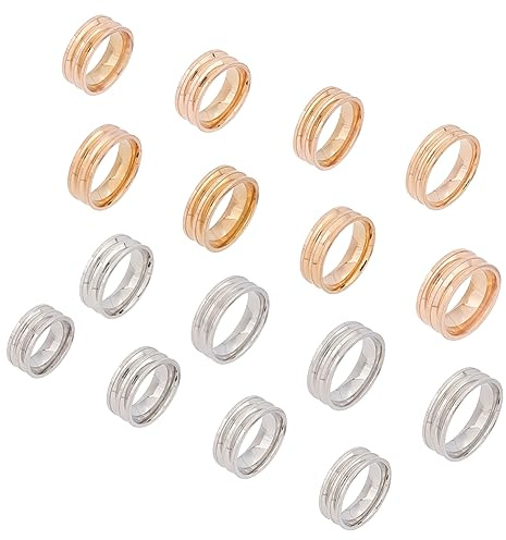 UNICRAFTALE 16pcs Bague de Noyau Vierge 8 Tailles 2 Couleurs Bague Double Rainuré en Acier au Titane Bague Rond Blanc pour Incrustation Anneau Fait à la Main Fabrication de Bijoux Cadeau