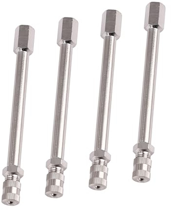 A ABSOPRO 4 Straight Tyre Valve Stem Extension Rod Wheel Adapter 4pcs | Metal Tyre Valve Extension Rod, Silver Tone, Universal