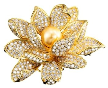 Glitter Strass Broschen Goldene Lotus Brosche Damen Corsage Blumenbrosche Anzugzubehör Diamant Schnalle