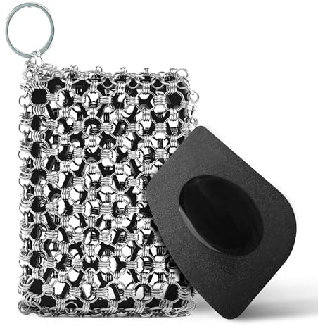 [Exclusive Edition] BTLUX Cast Iron Scrubber, Cast Iron Sponge – 316 Stainless Steel, Triple Ring Chainmail - Perfect Cleaner for Cast Iron Pans, Skillets, Pots, Woks (Black)