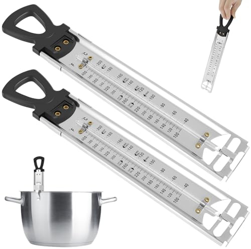 2Pcs Candy Thermometer, Jam/Sugar/Syrup/Jelly Temperature Guide with Hanging Hook & Pot Clip, Stainless Steel Cooking Thermometer, Instant Read Deep Fry Thermometer, Food thermometer