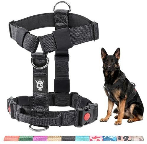 TSPRO Schweres Taktisches Hundegeschirr für Mittelgroße bis Große Hunde | Robustes Material, Schnellverschluss, Gepolsterter Griff, 3,3 cm Breit, Verstellbar, Zugfreies Design, Ideal für Spaziergänge