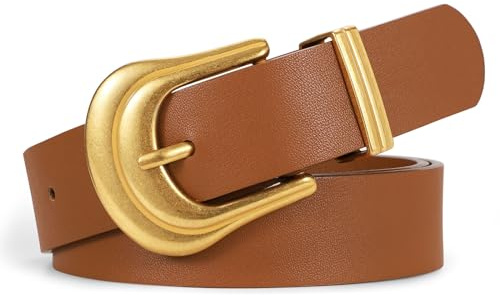 JasGood Västerländskt bälte för kvinnor vintage läder midjebälte för byxor jeans med guldspänne, Brun (kopparguldspänne), 100cm:Passform Taillengröße 74cm-83cm