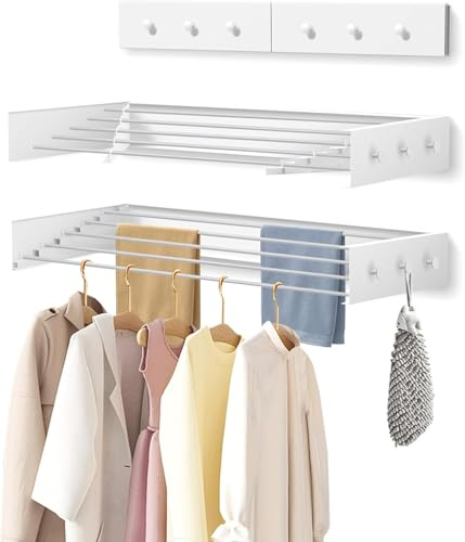Wall Mounted Foldable, Space Saving Clothes Drying Rack with Knob, 60 lbs Capacity, for Laundry (31.5 White)
