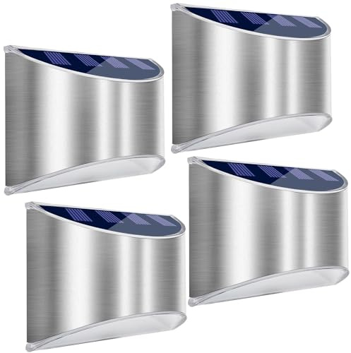 LeiDrail Solar Fence Lights, 4 Pack Outdoor Wall Solar Lights Waterproof Step Light for Deck Fence Stair Garden Yard Railing Patio Cold White LED