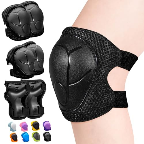 Inkidio Knäskydd för barn, skyddsutrustning, knäskydd och armbågsskydd, set med handledsskydd för flickor och pojkar, rullskor, skoter, cykling, cykel, skateboard (M svart)
