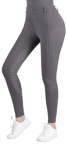 Harrison Howard Women's Horse Riding Pants Double Pocket Silicone Full-Seat Breeches Equestrian Breeches Grey,Medium