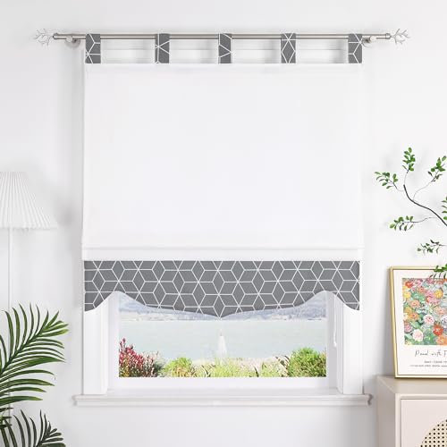 SCHOAL Raffrollo mit Schlaufen Raffgardine Blickdicht Rollo mit Geometrische Muster Vorhang ohne Bohren 1 Stück BxH 120x140 cm Grau